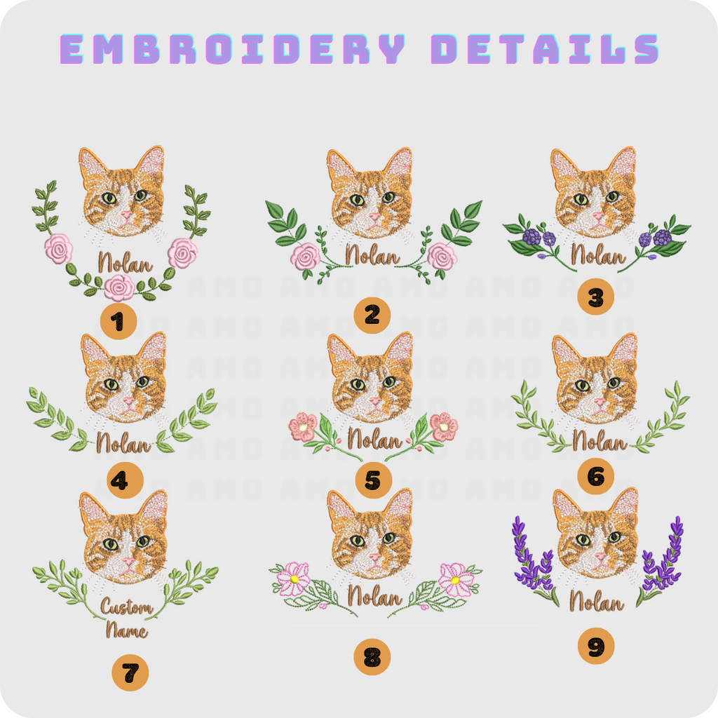 Cat face embroidery on custom t-shirt
