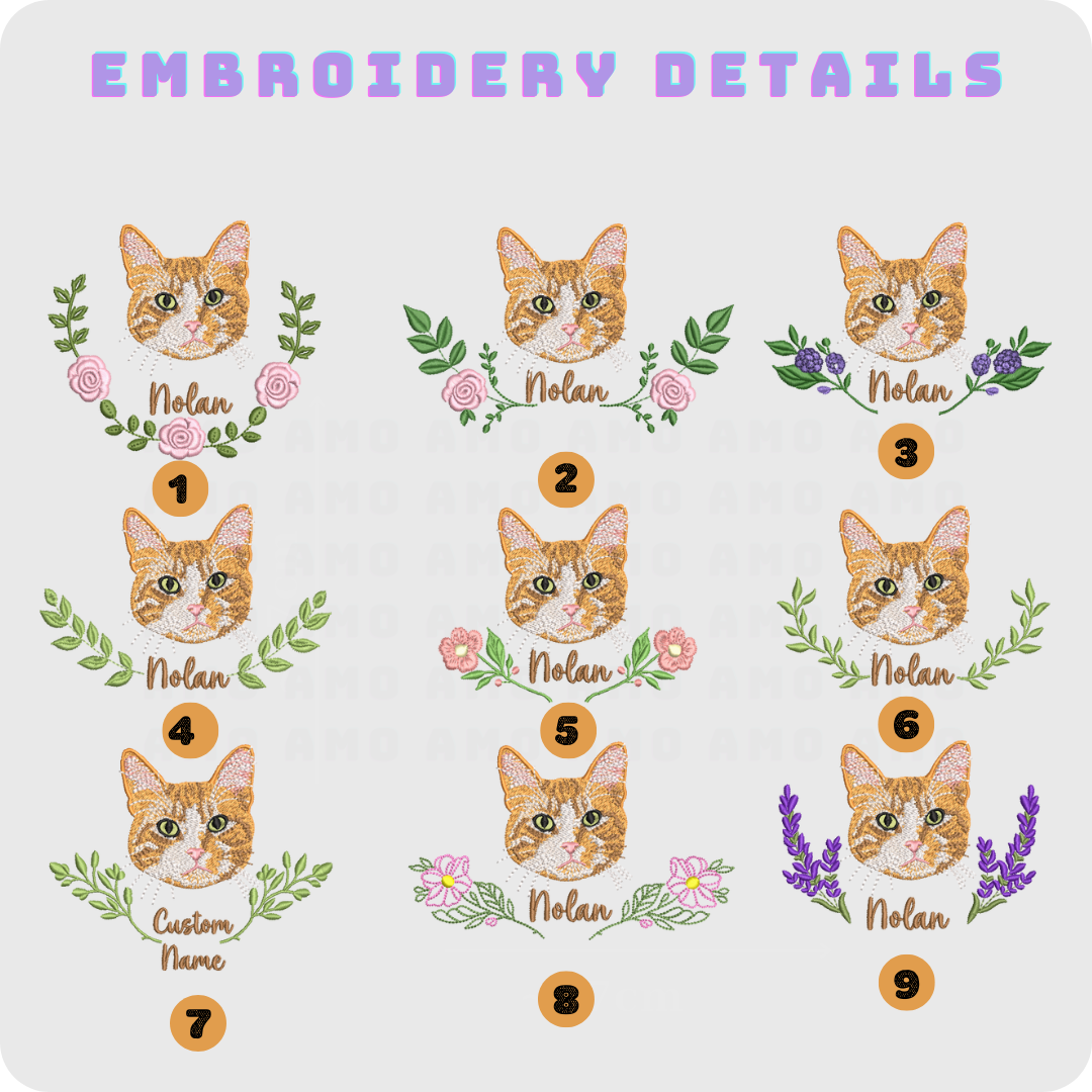 Cat face embroidery on custom t-shirt