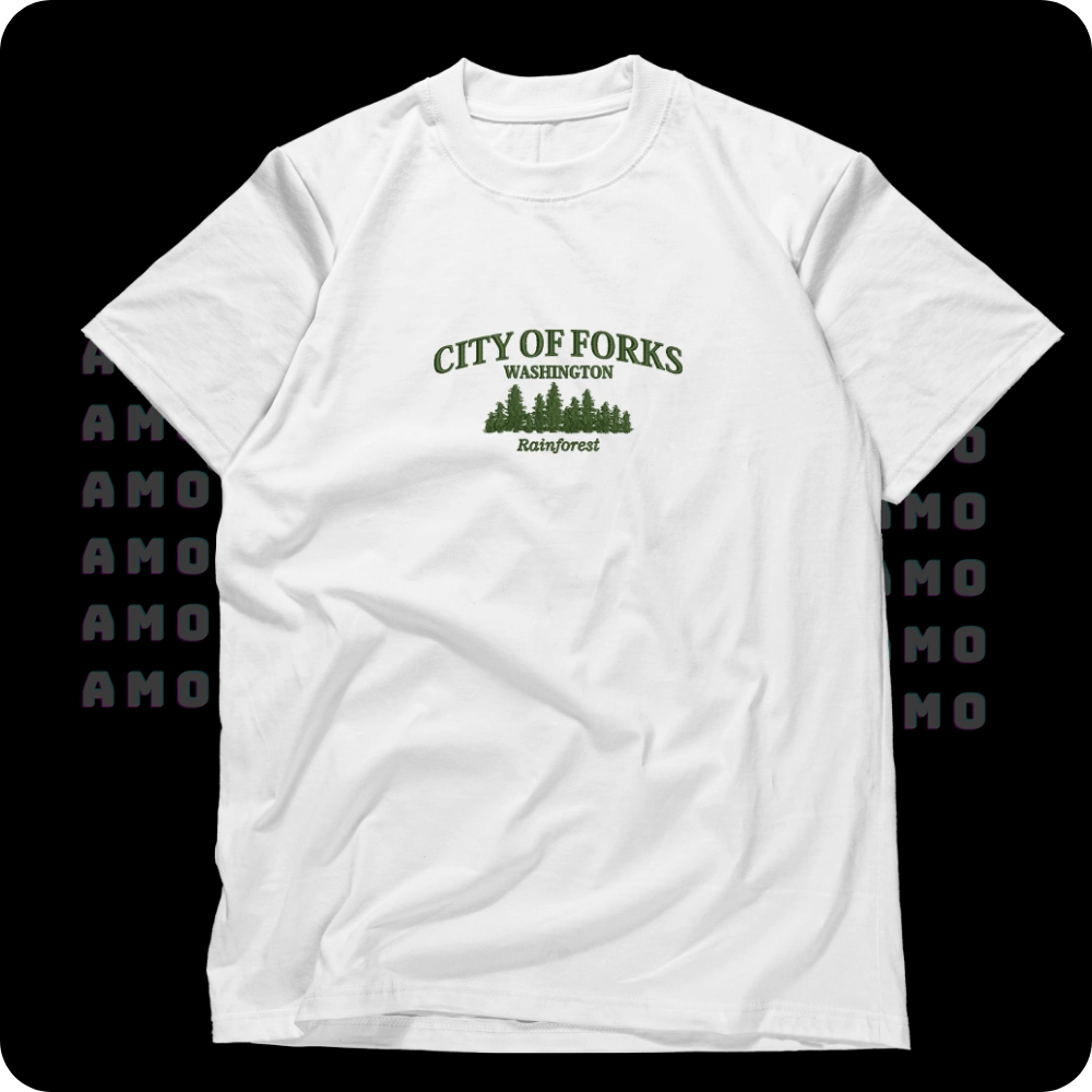 City of Forks Washington embroidered t-shirt front view  