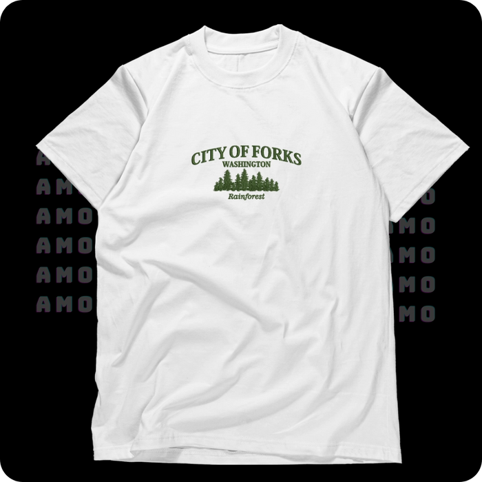 City of Forks Washington Embroidered T-Shirt | Rainforest Travel Tee