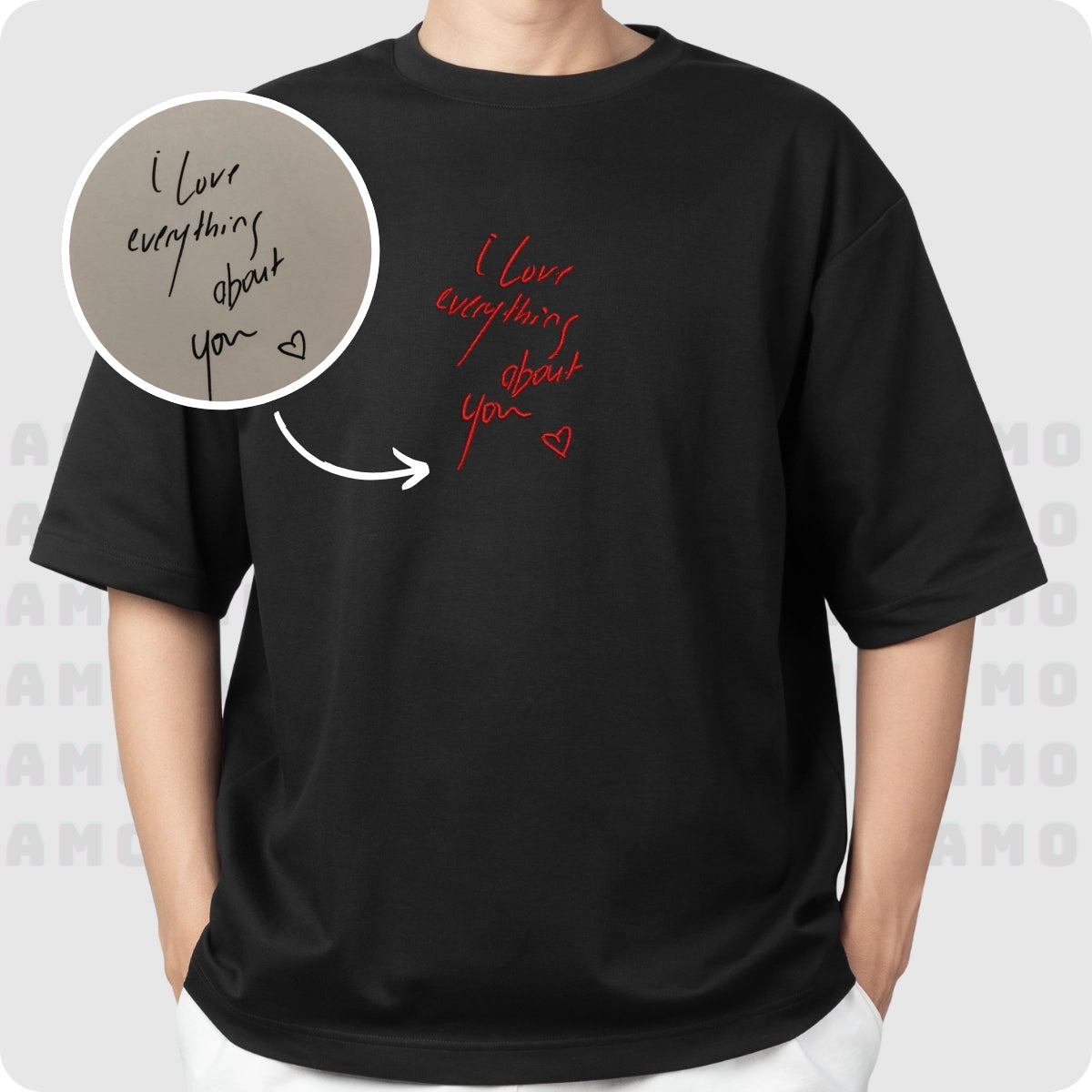 Custom Handwriting Embroidery T-Shirt – Personalized Gift with Your Actual Handwritten Note