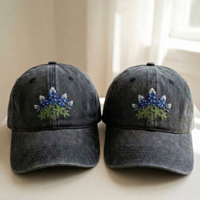 Bluebonnet Embroidered Baseball Hat – Cute Texas Wildflower Cap for Women