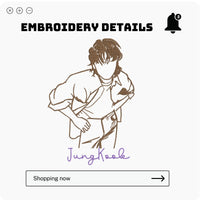 Close-up of Jungkook name embroidery on chest