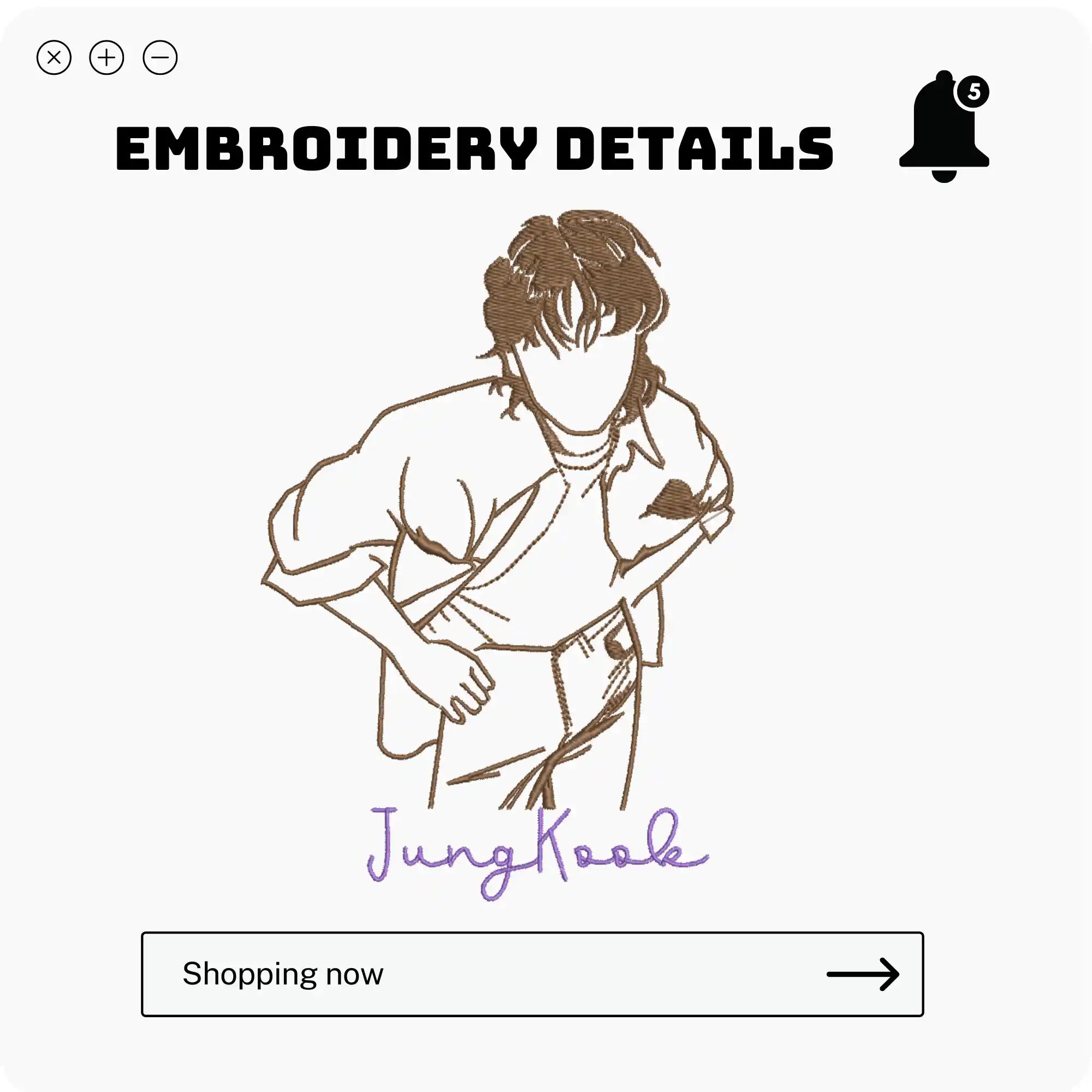 Close-up of Jungkook name embroidery on chest
