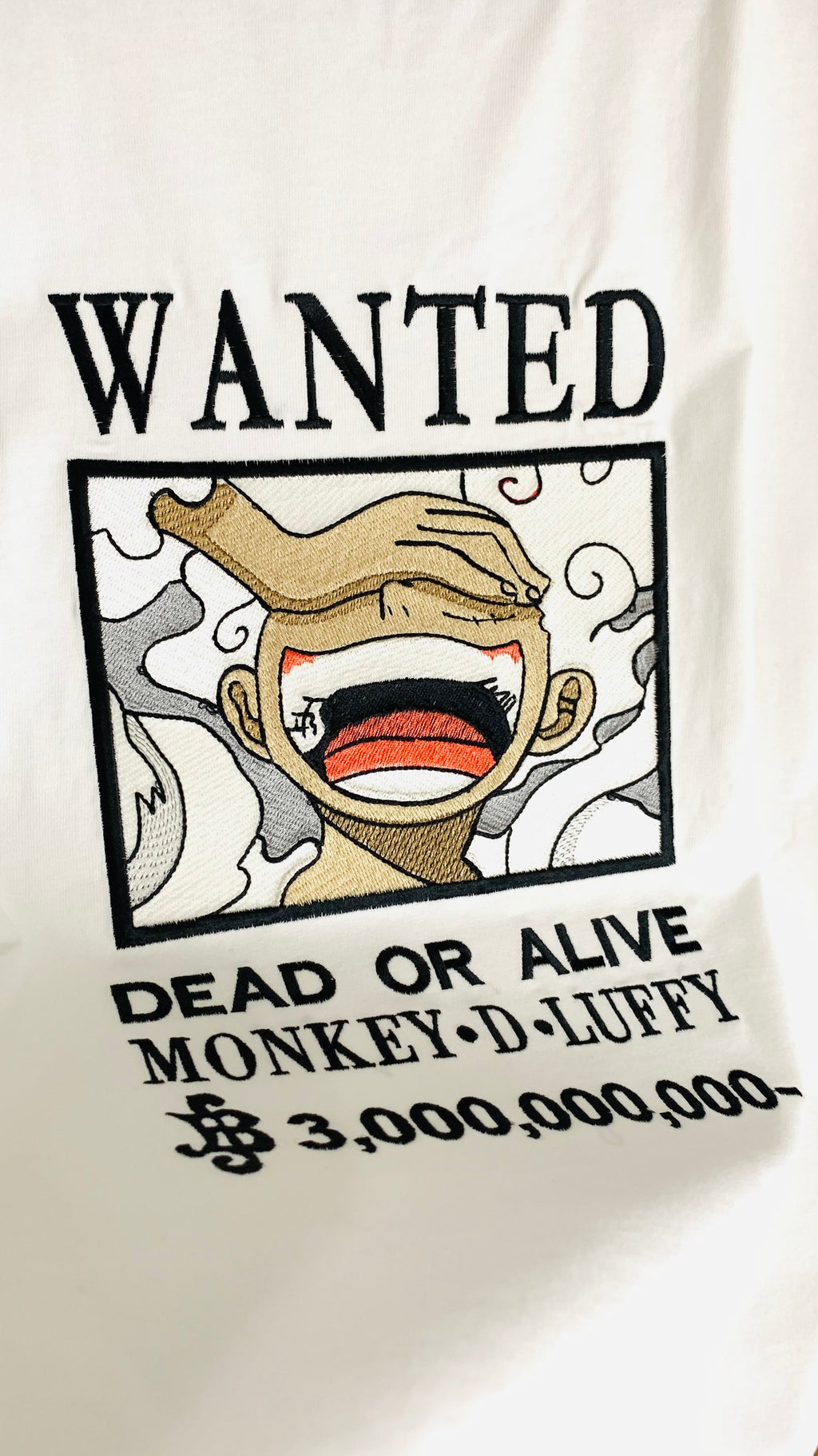Close-up of Luffy bounty embroidery design