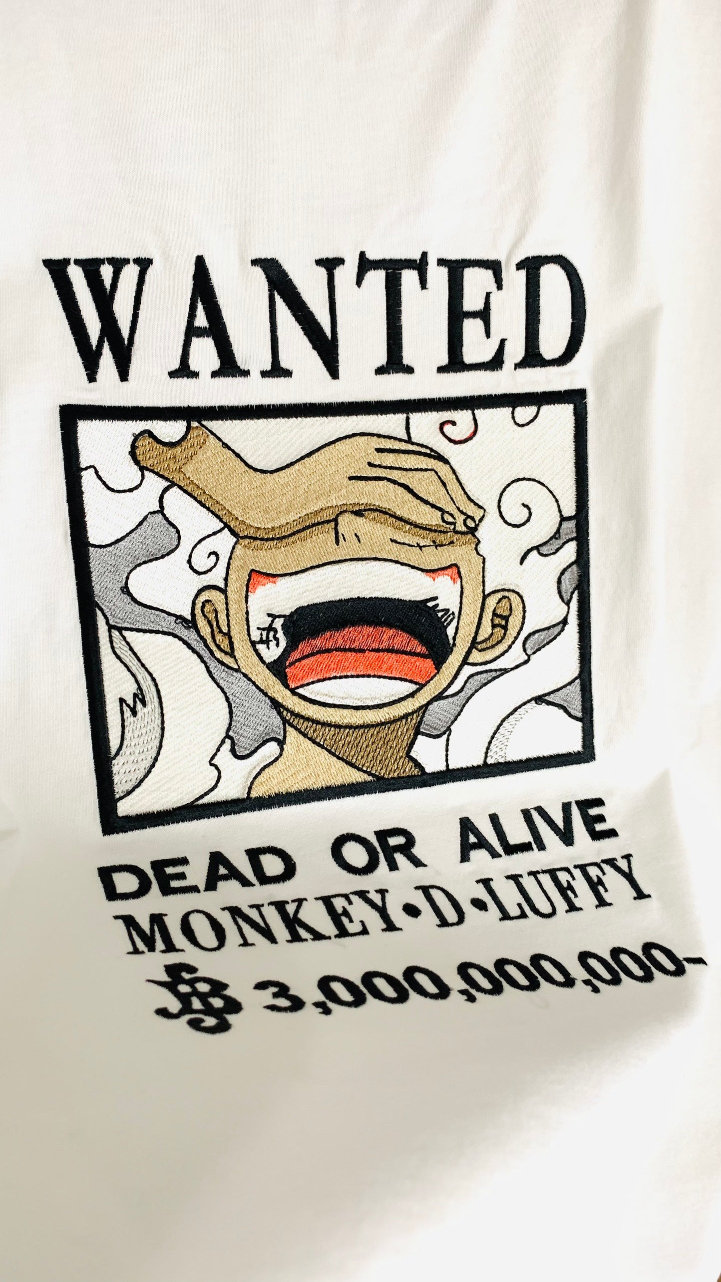 Close-up of Luffy bounty embroidery design