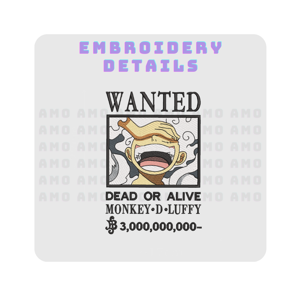 Close-up of Luffy wanted poster embroidery
