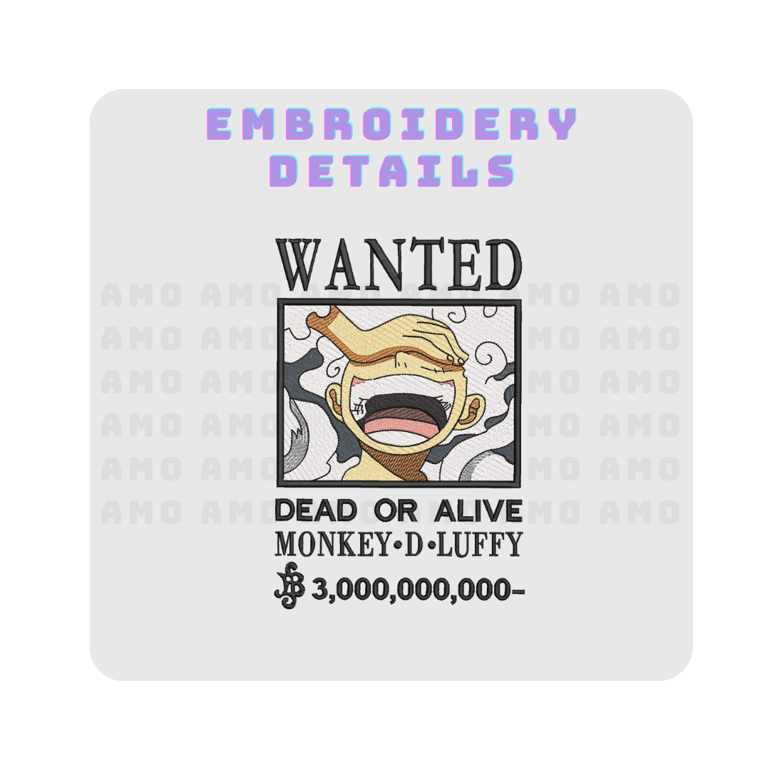 Close-up of Luffy wanted poster embroidery