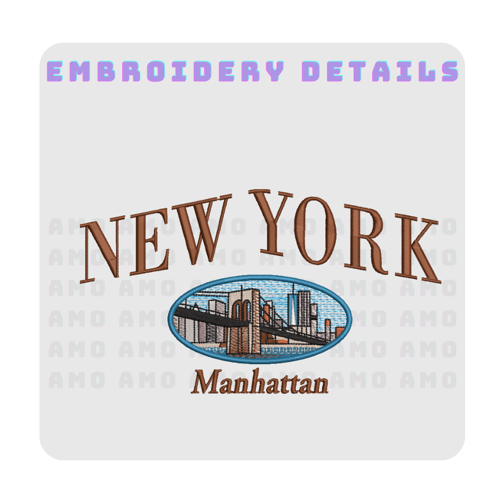 Close-up of Manhattan skyline embroidery on shirt