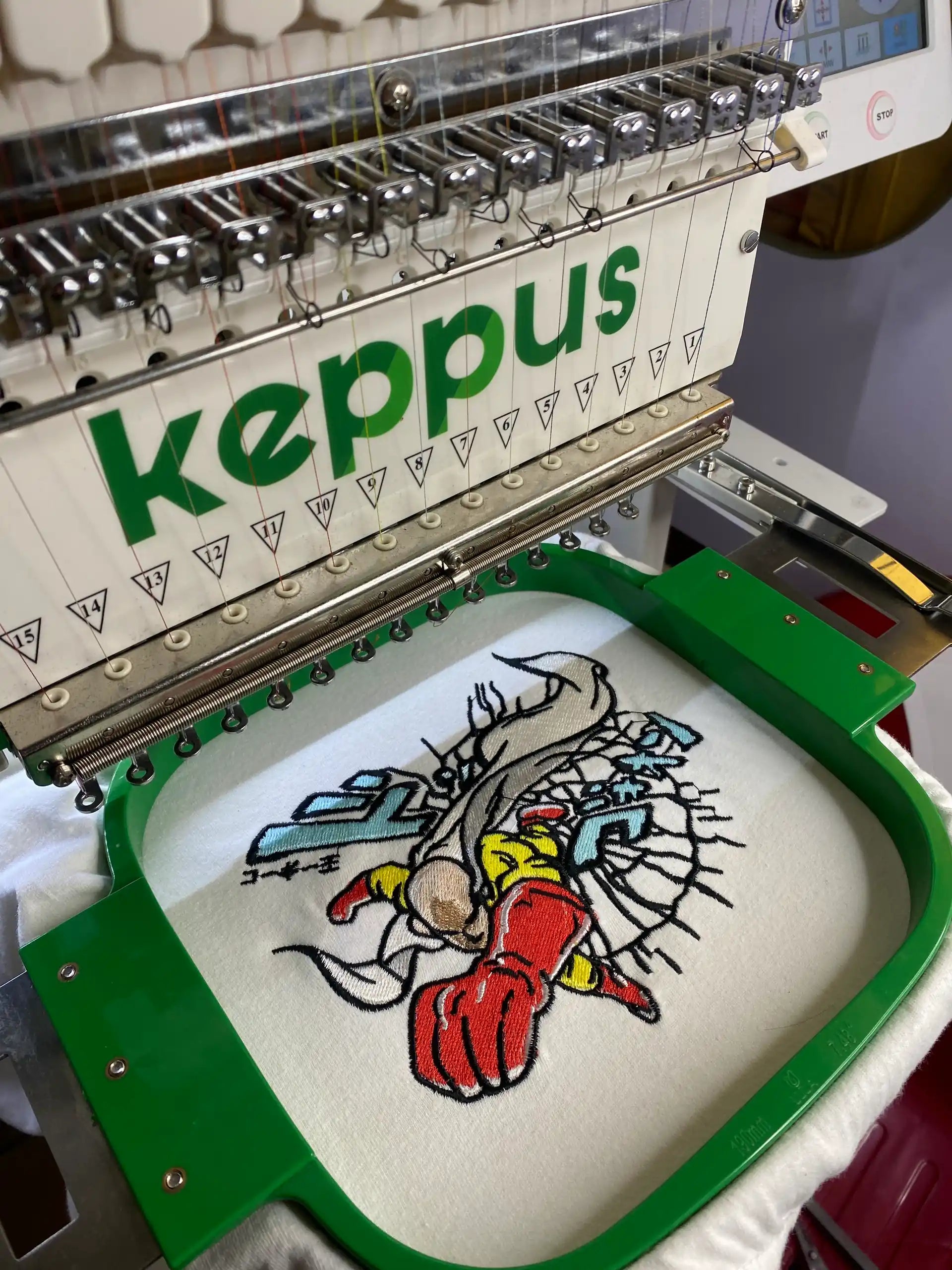 Close-up of custom large patch stitching