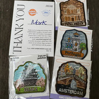 Close-up of iron-on Petra souvenir patch for travel lovers
