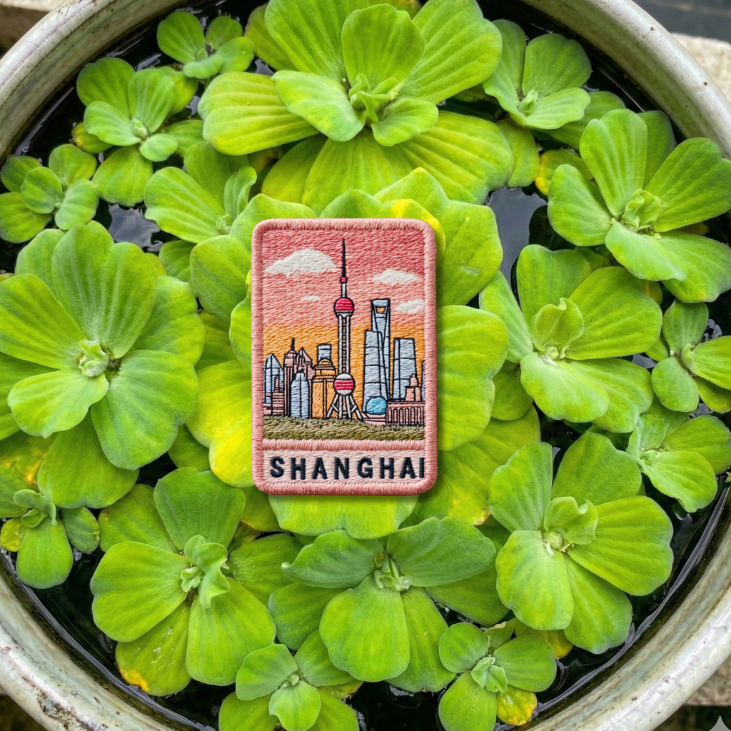 Close up Shanghai China embroidered skyline patch