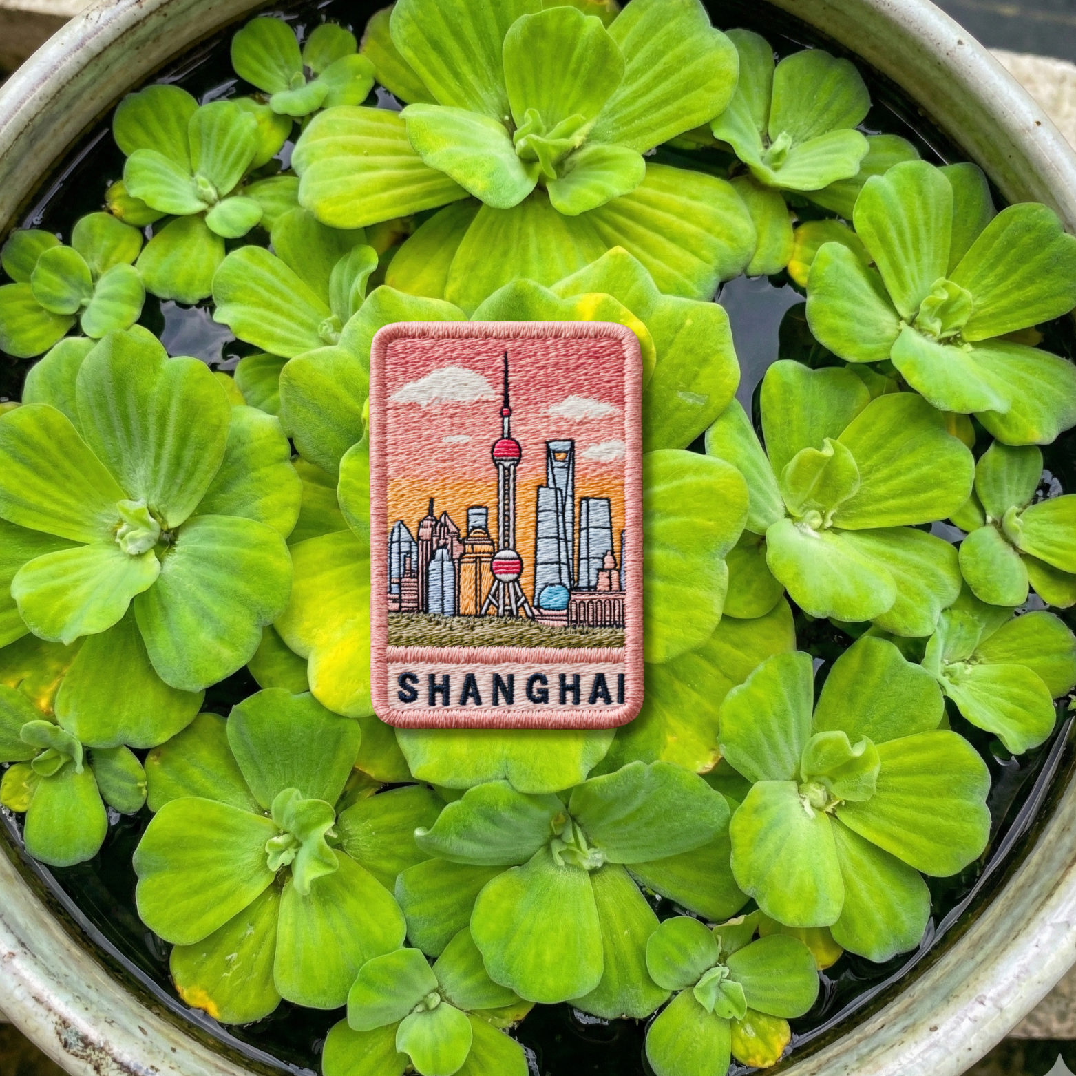 Close up Shanghai China embroidered skyline patch