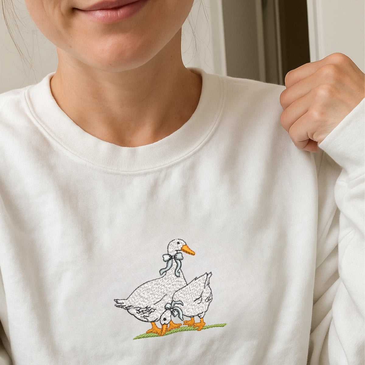 Cottagecore embroidered geese pullover