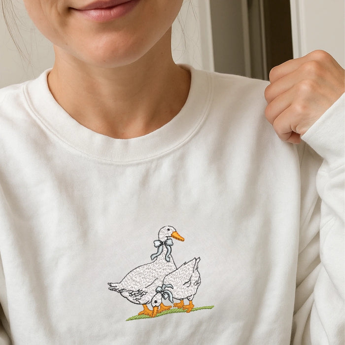 Goose Family Embroidered Sweatshirt Vintage Pullover