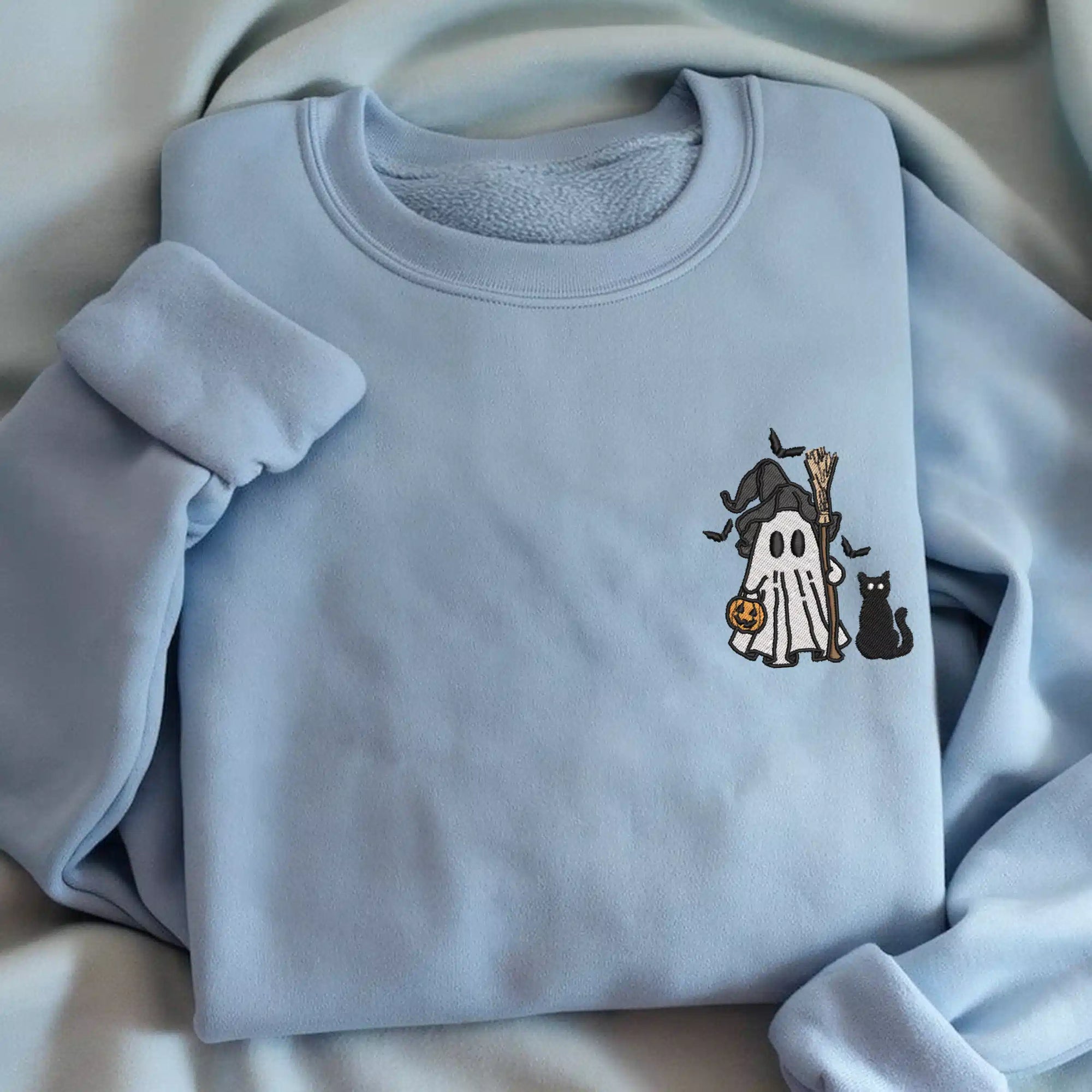 Cozy green ghost sweatshirt for fall