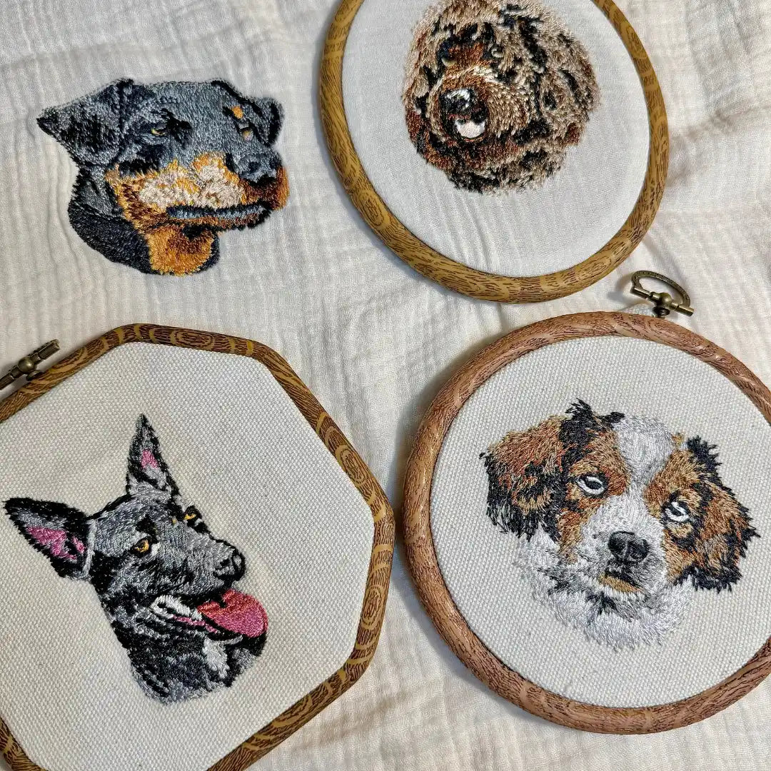 Detailed dog face embroidery home decor