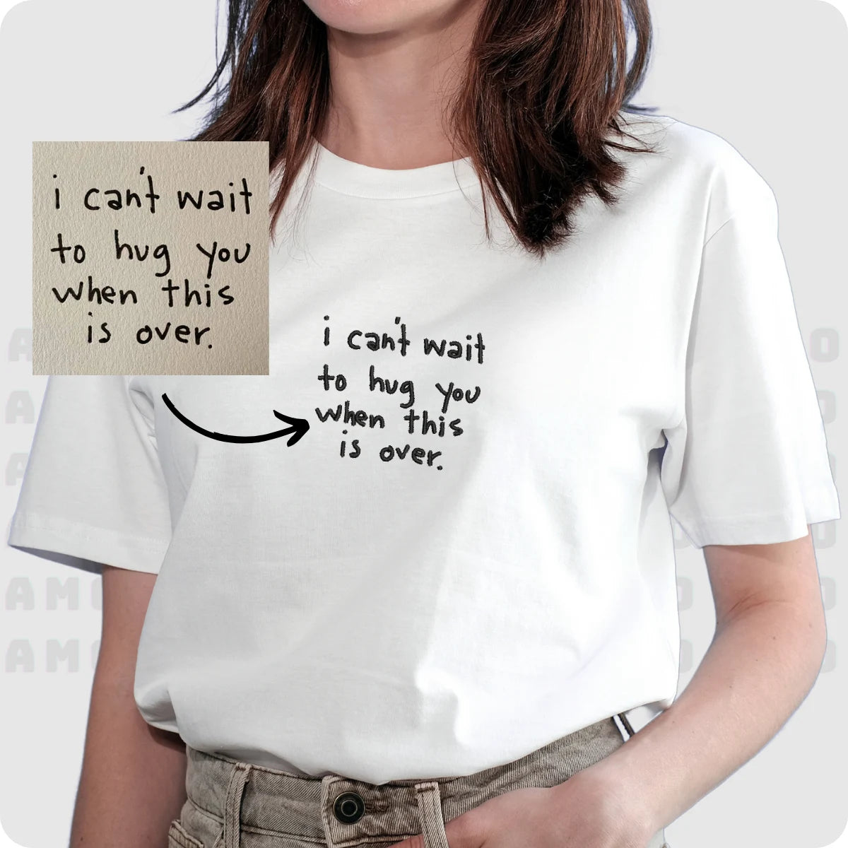 Custom Handwriting Embroidery T-Shirt – Personalized Gift with Your Actual Handwritten Note