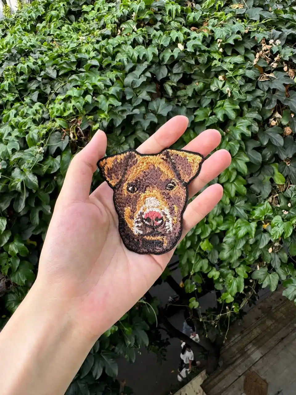 Custom Patterdale Terrier embroidery detail