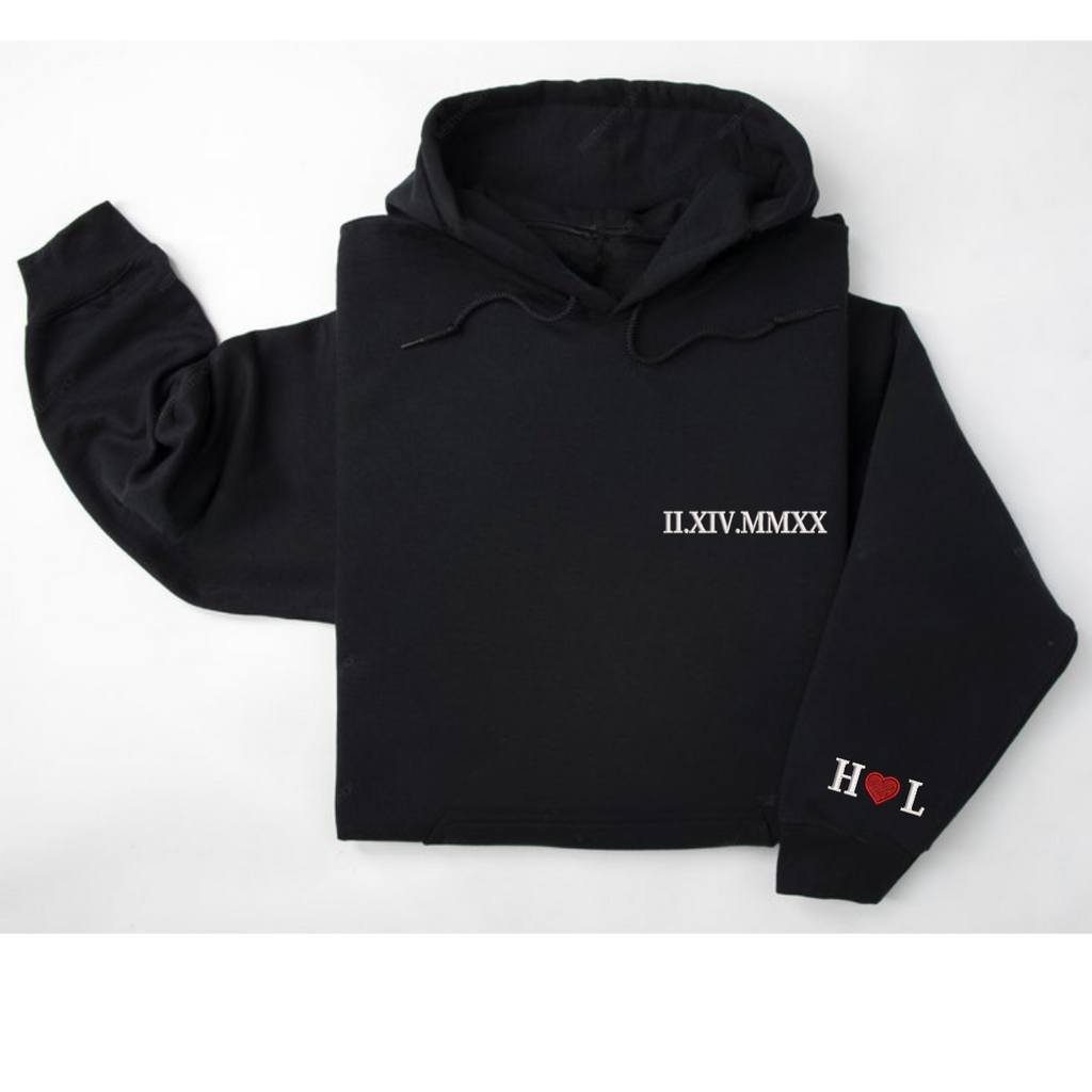 Custom Roman Numeral Hoodie with personalized embroidered date