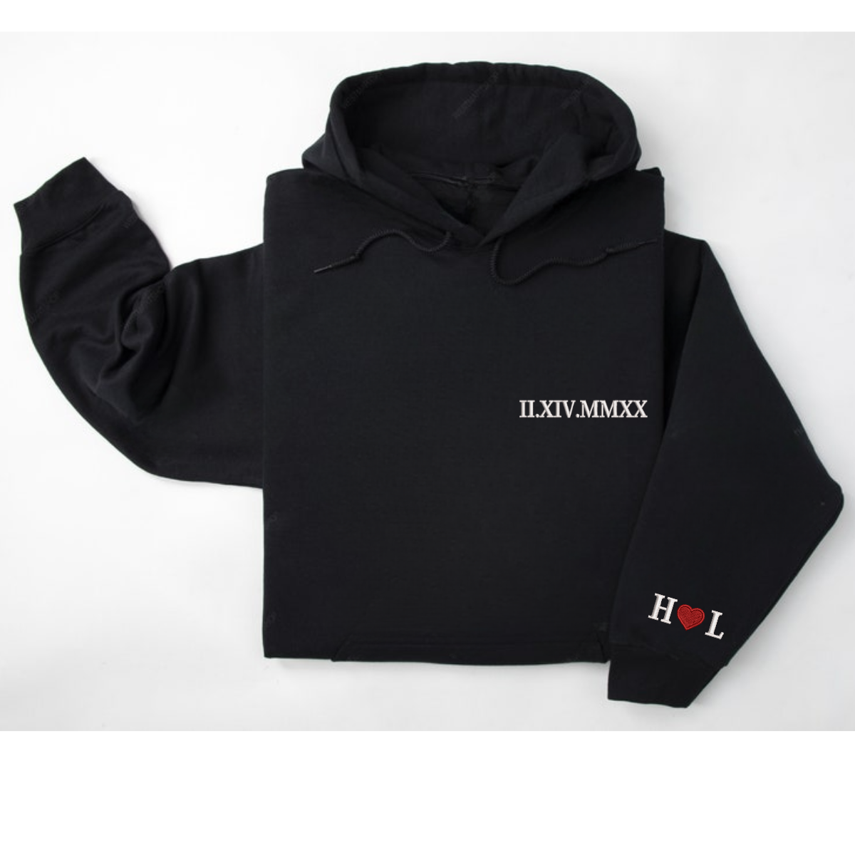 Custom Roman Numeral Hoodie with personalized embroidered date