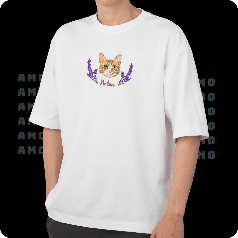 Custom dog and cat portrait tee in neutral color