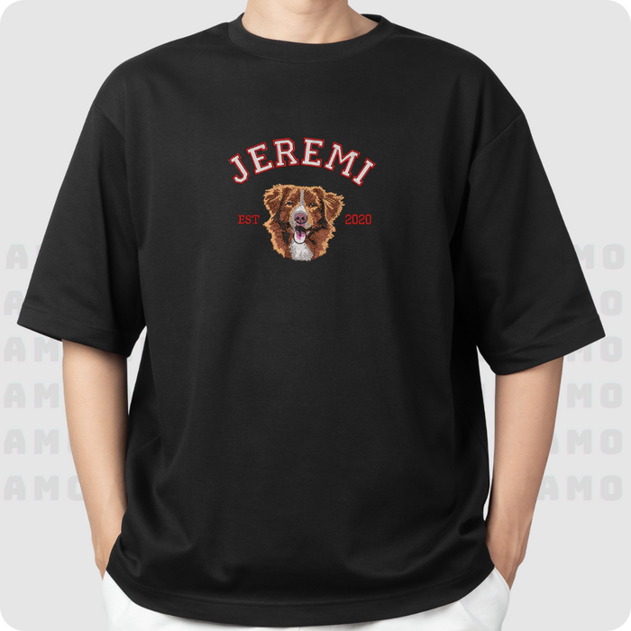 Custom Embroidered Pet T-Shirt – Personalized Dog or Cat Portrait Shirt