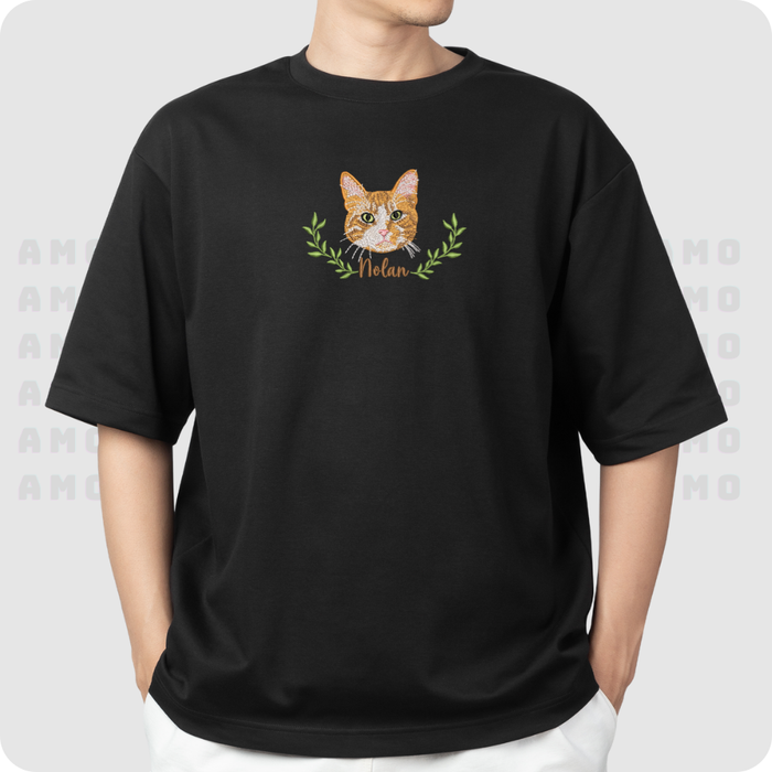Custom Embroidered Pet from Your Photo T-shirt – Personalized Pet Portrait Tee