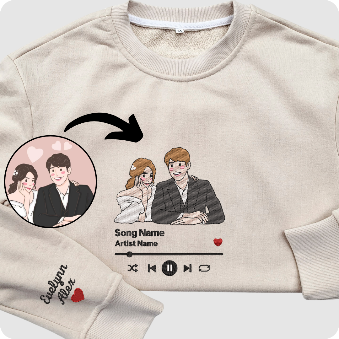 Custom embroidered portrait sweatshirt from your real photo