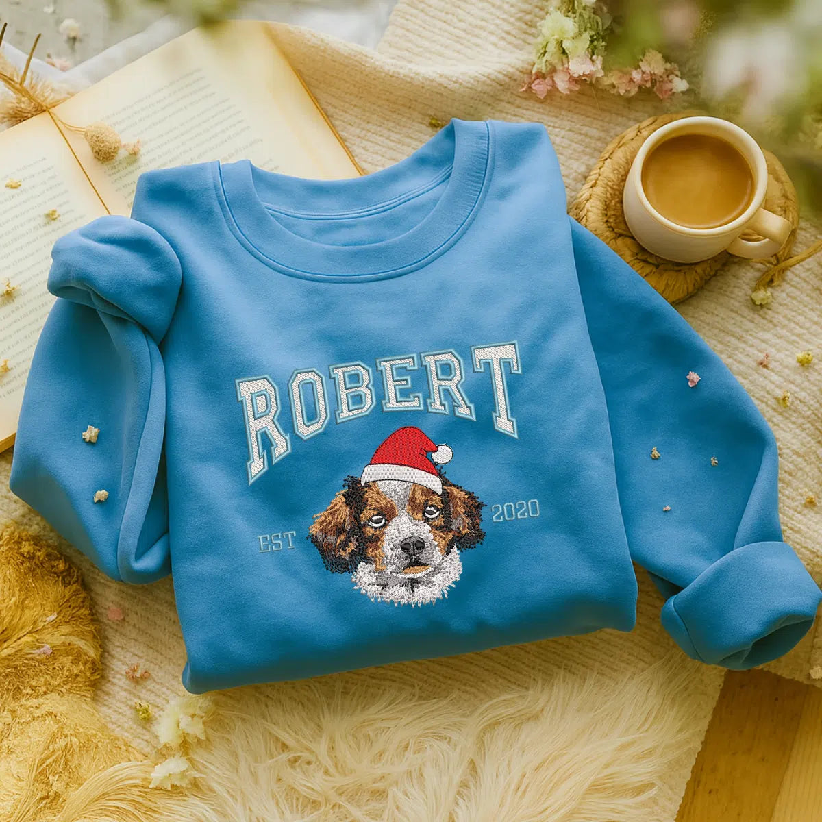 Custom embroidered sweatshirt with cat portrait