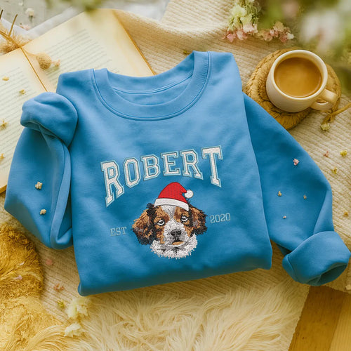 Custom embroidered sweatshirt with cat portrait