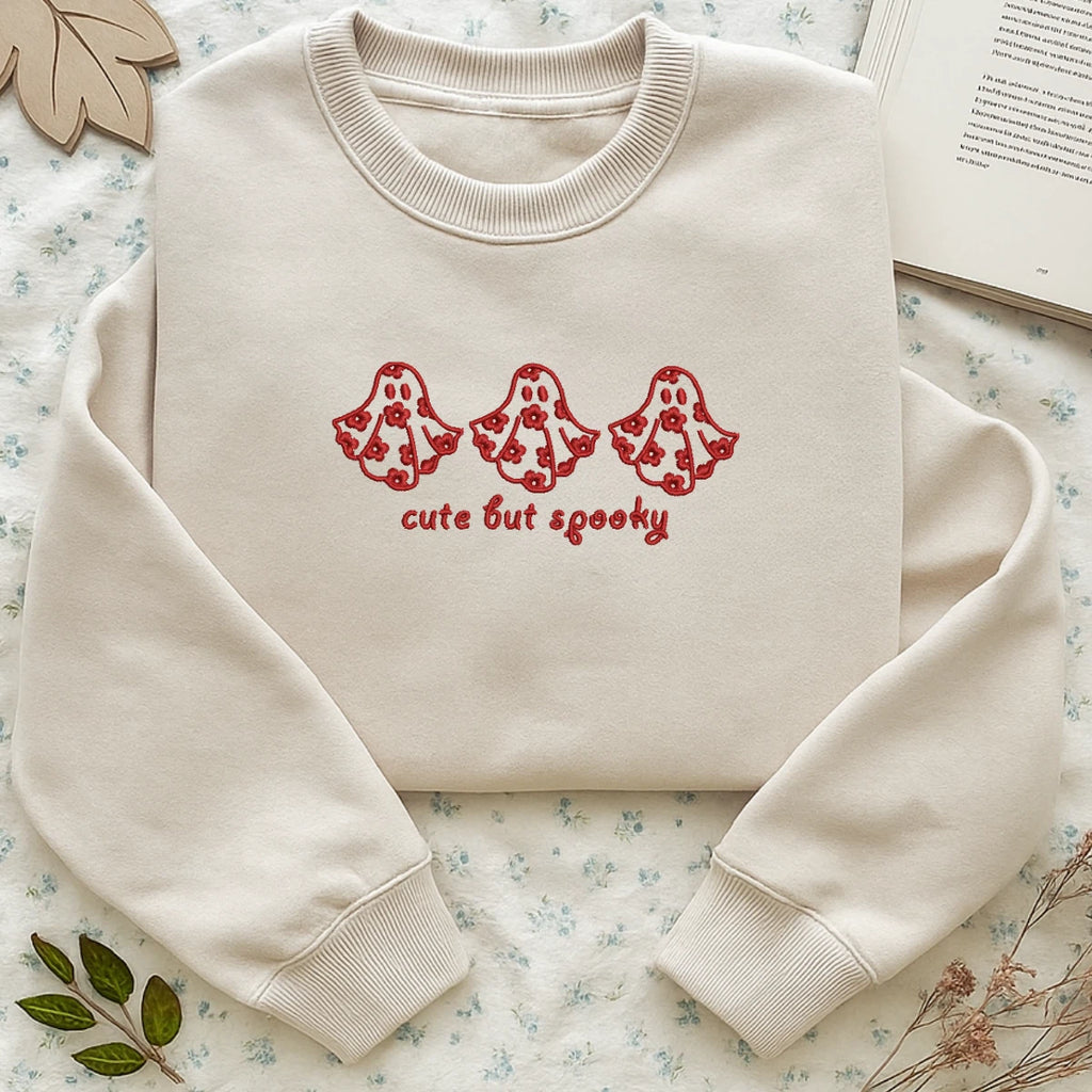 Cute but spooky embroidered ghost sweatshirt