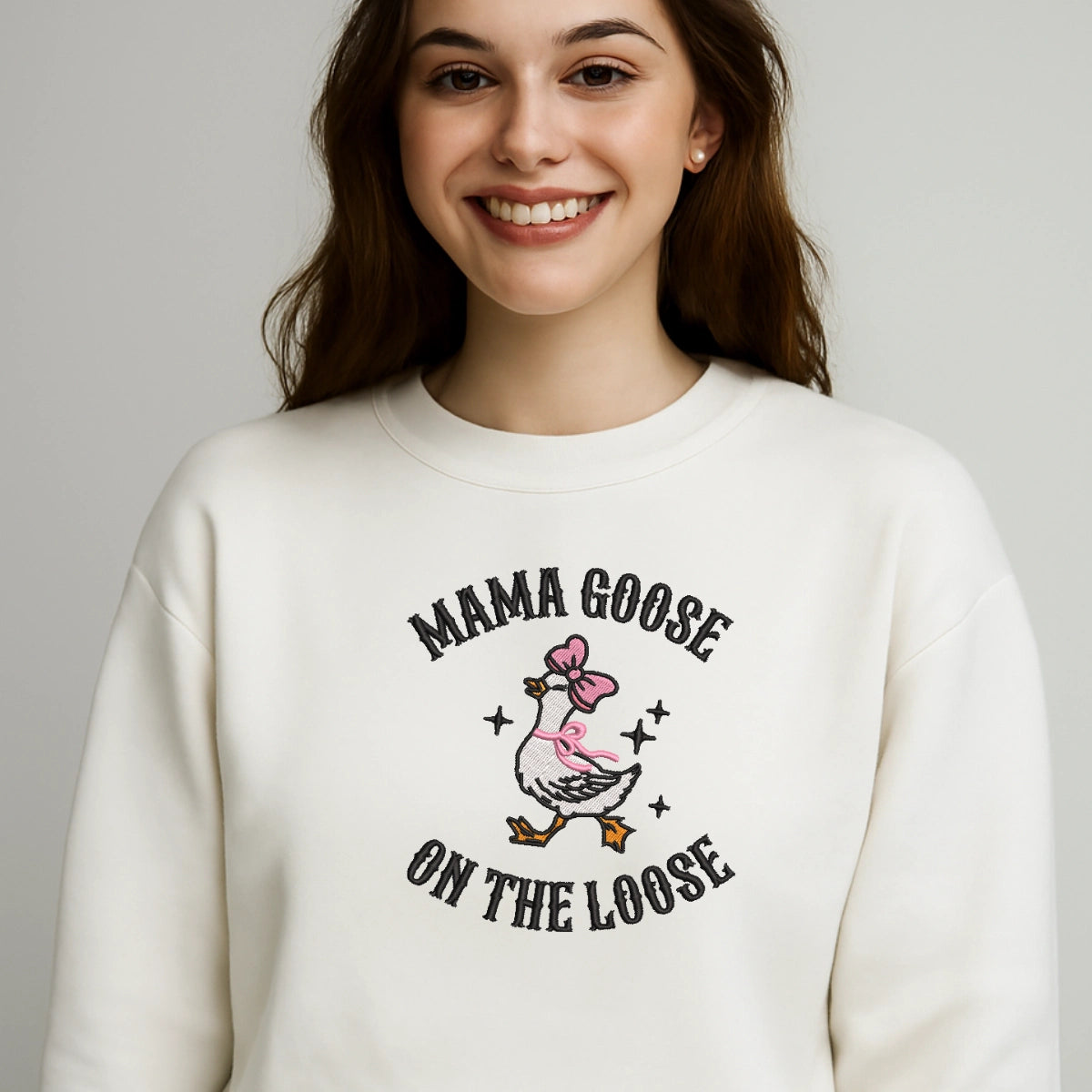 Cute goose embroidered cozy sweatshirt