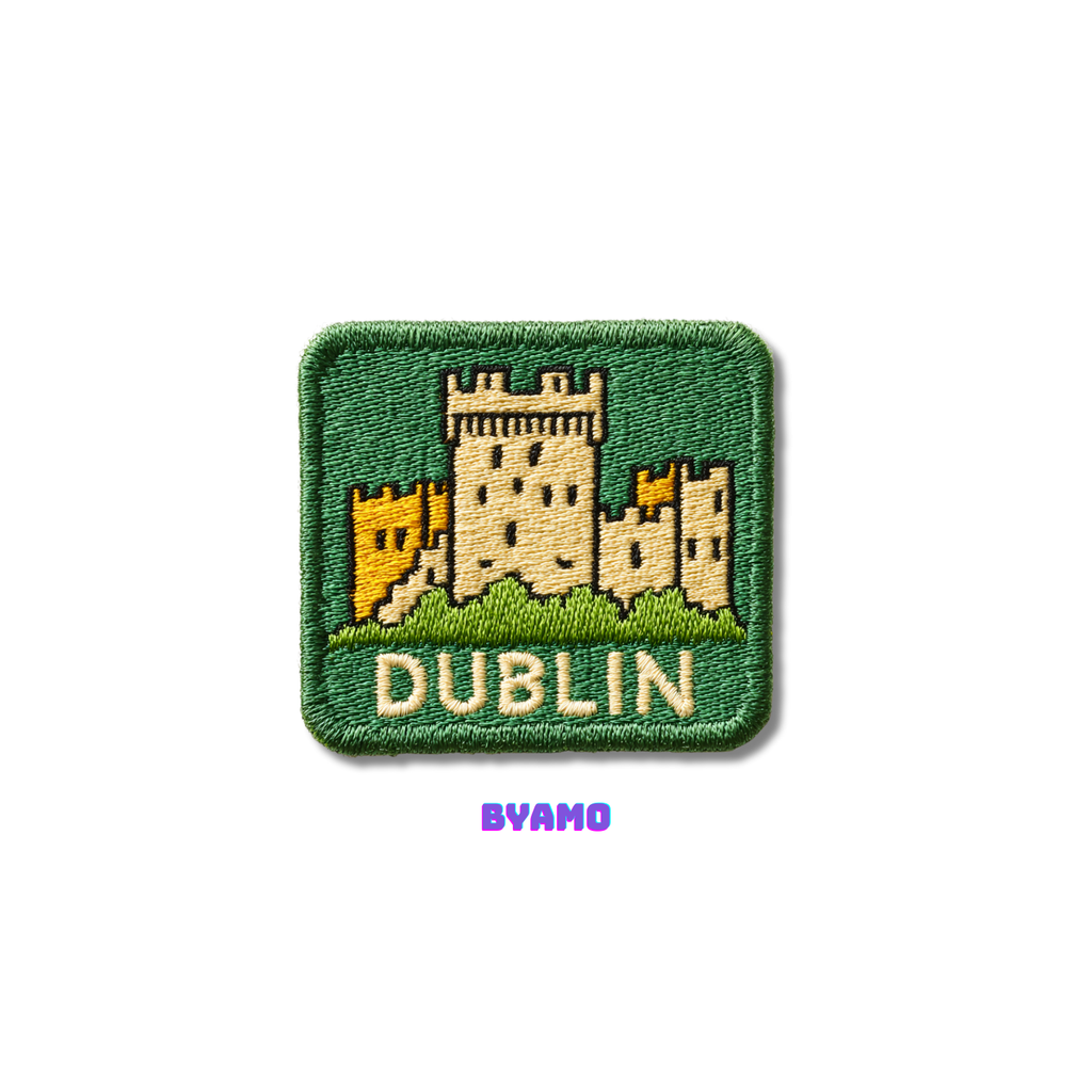 Dublin embroidered travel patch attached to backpack as Irish souvenir

