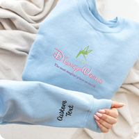 Embroidered Disney quote crewneck in neutral tones