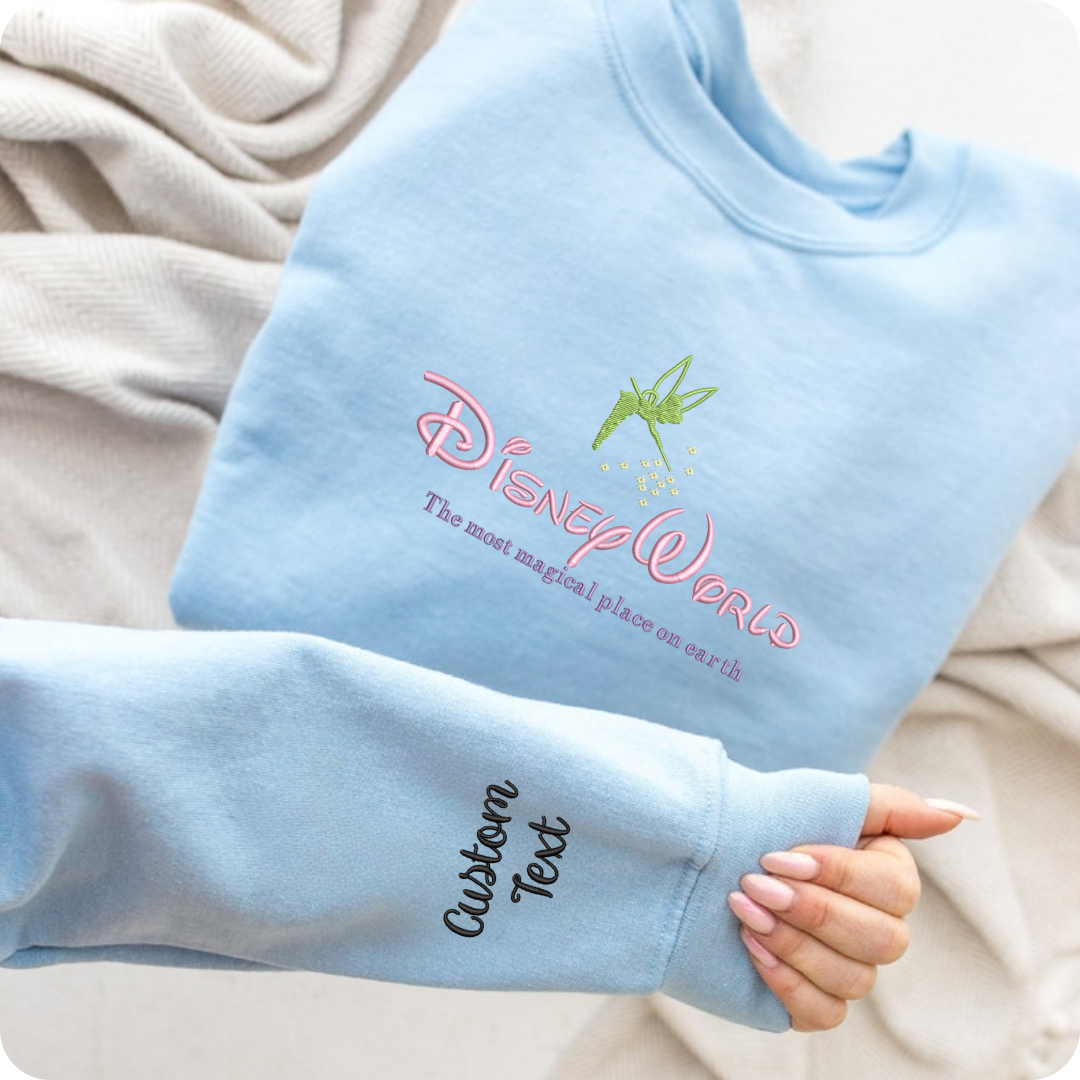 Embroidered Disney quote crewneck in neutral tones