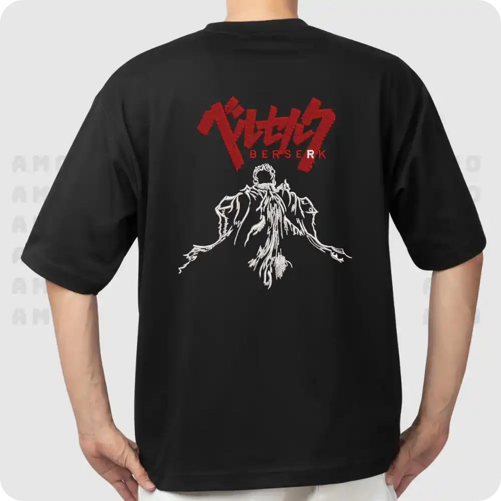Embroidered Guts tee next to Berserk manga