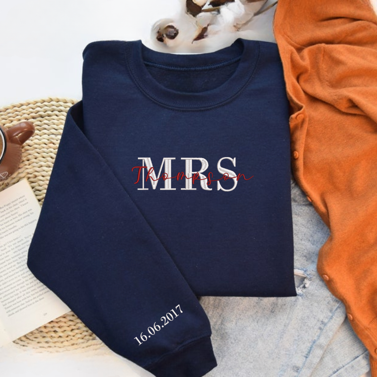 Embroidered newlywed sweatshirt for honeymoon outfit
