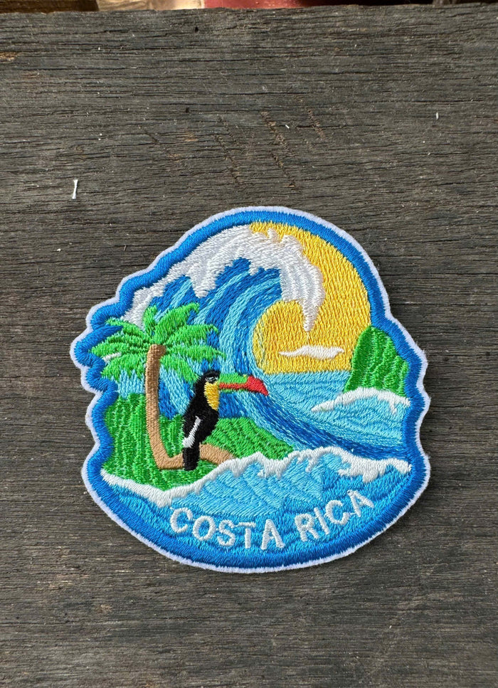 Costa Rica Embroidered Iron-On Patch – Sloth, Waterfall, Jungle Scene