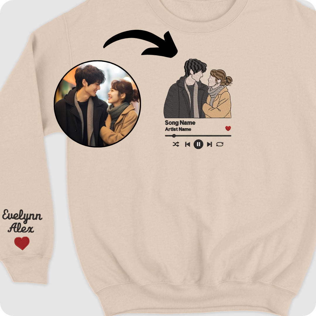 Embroidered sweatshirt with faces from photo