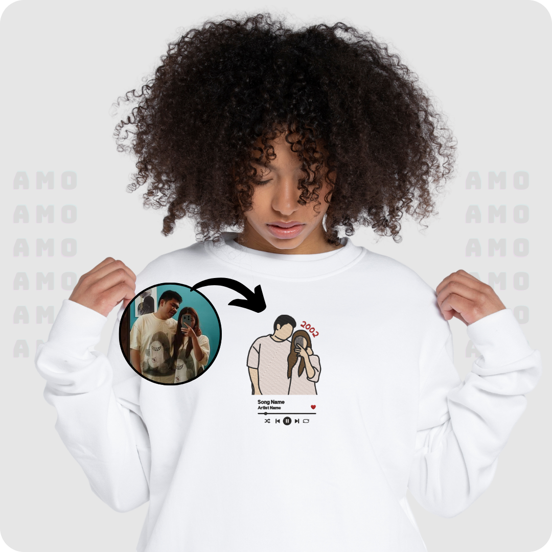 Family photo turned into custom stitched sweatshirt