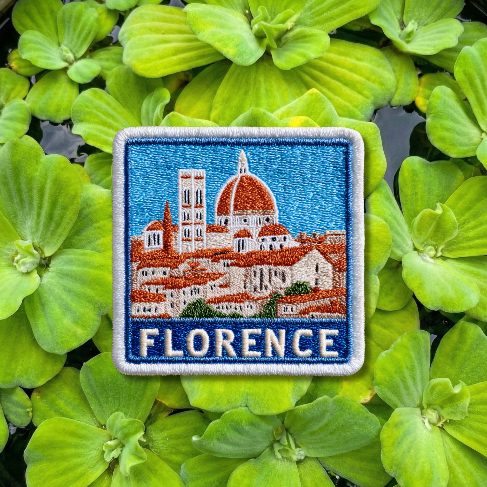 Florence Italy embroidery patch featuring Duomo Cathedral and Tuscan rooftops
