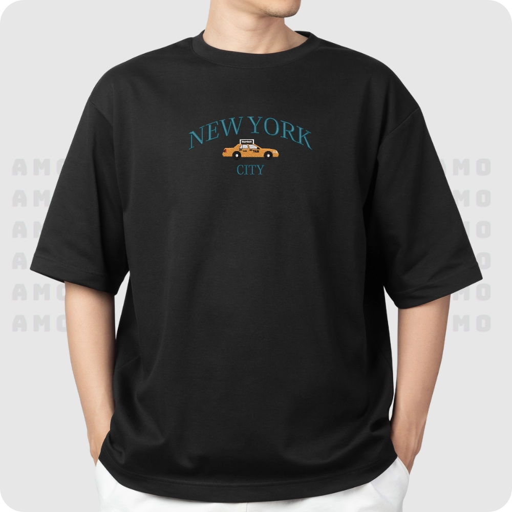 Folded NYC city tee with embroidery visible
