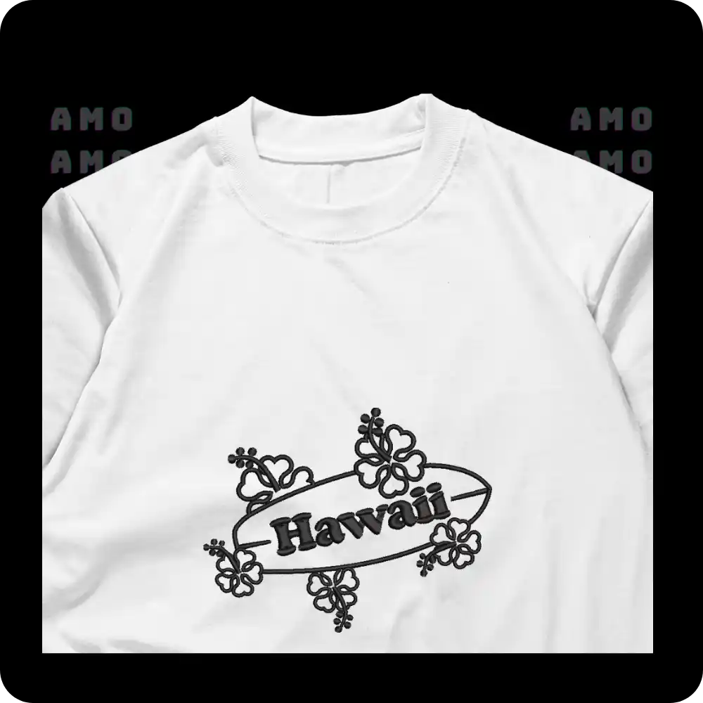 Folded island city tee with embroidery visible  