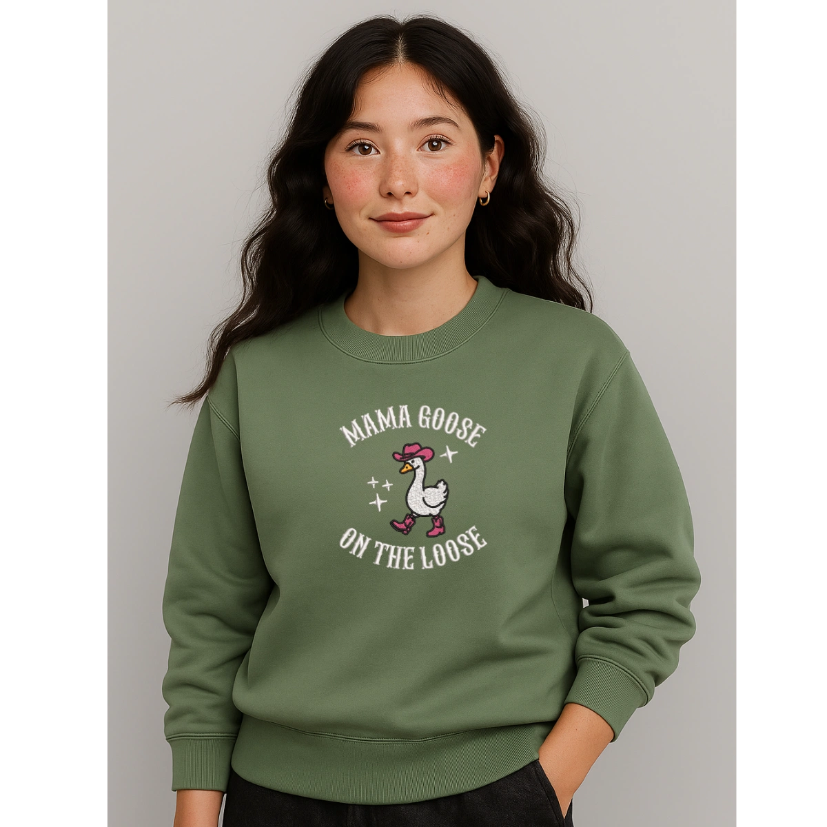 Funny goose embroidered sweatshirt retro style