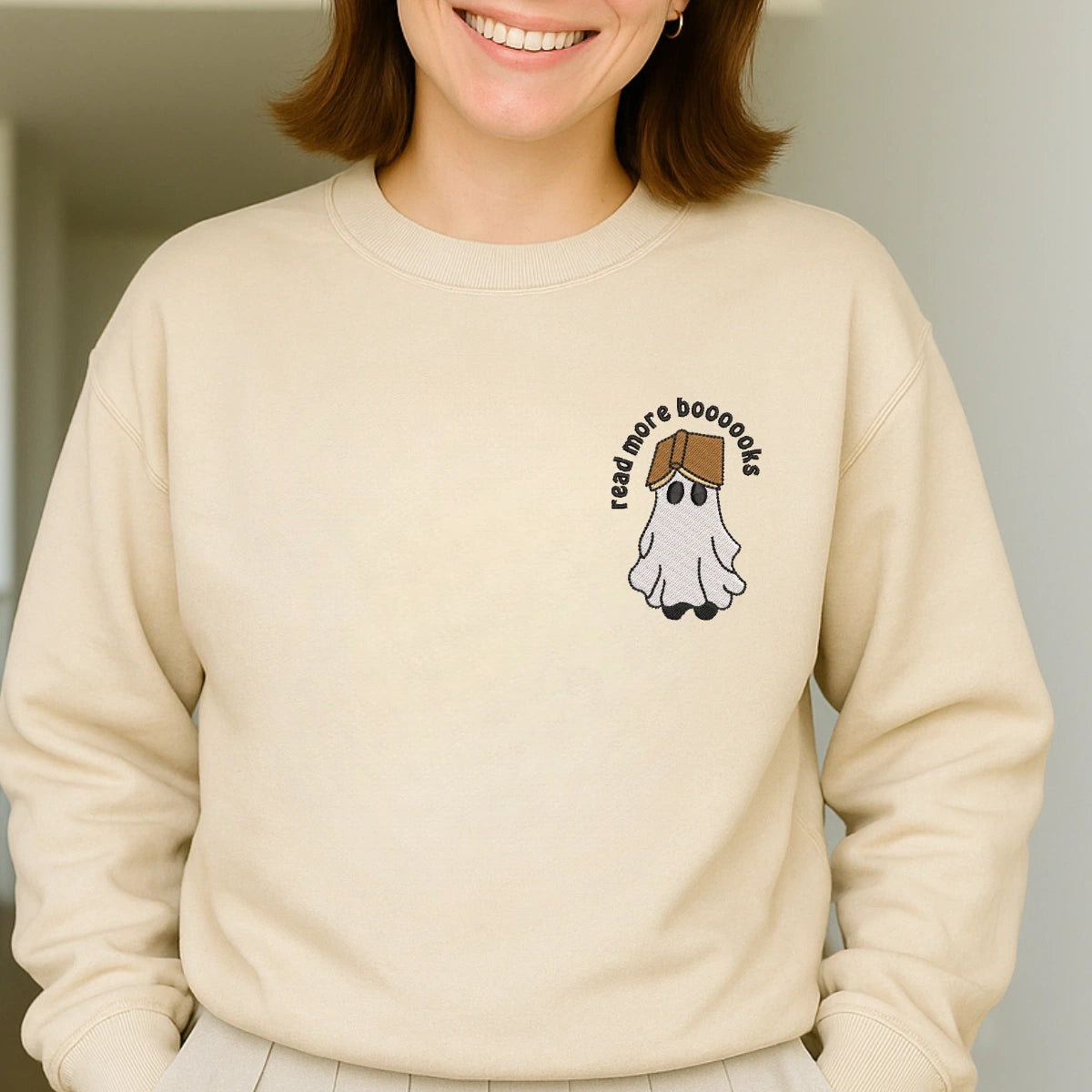 Ghost with book embroidered sweatshirt