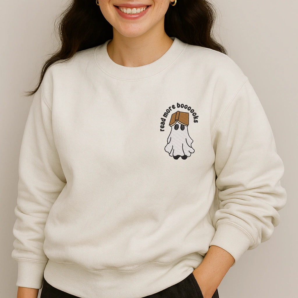 Halloween book lover embroidered pullover