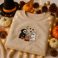 Halloween campfire embroidery sweatshirt beige