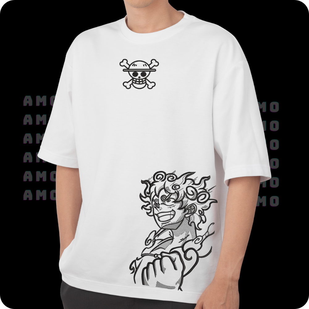 gear 5 luffy t shirt Luffy Gear 5 One Piece Embroidered T-shirt – Anime Embroidery Fan Art – AMOEMBROIDERY