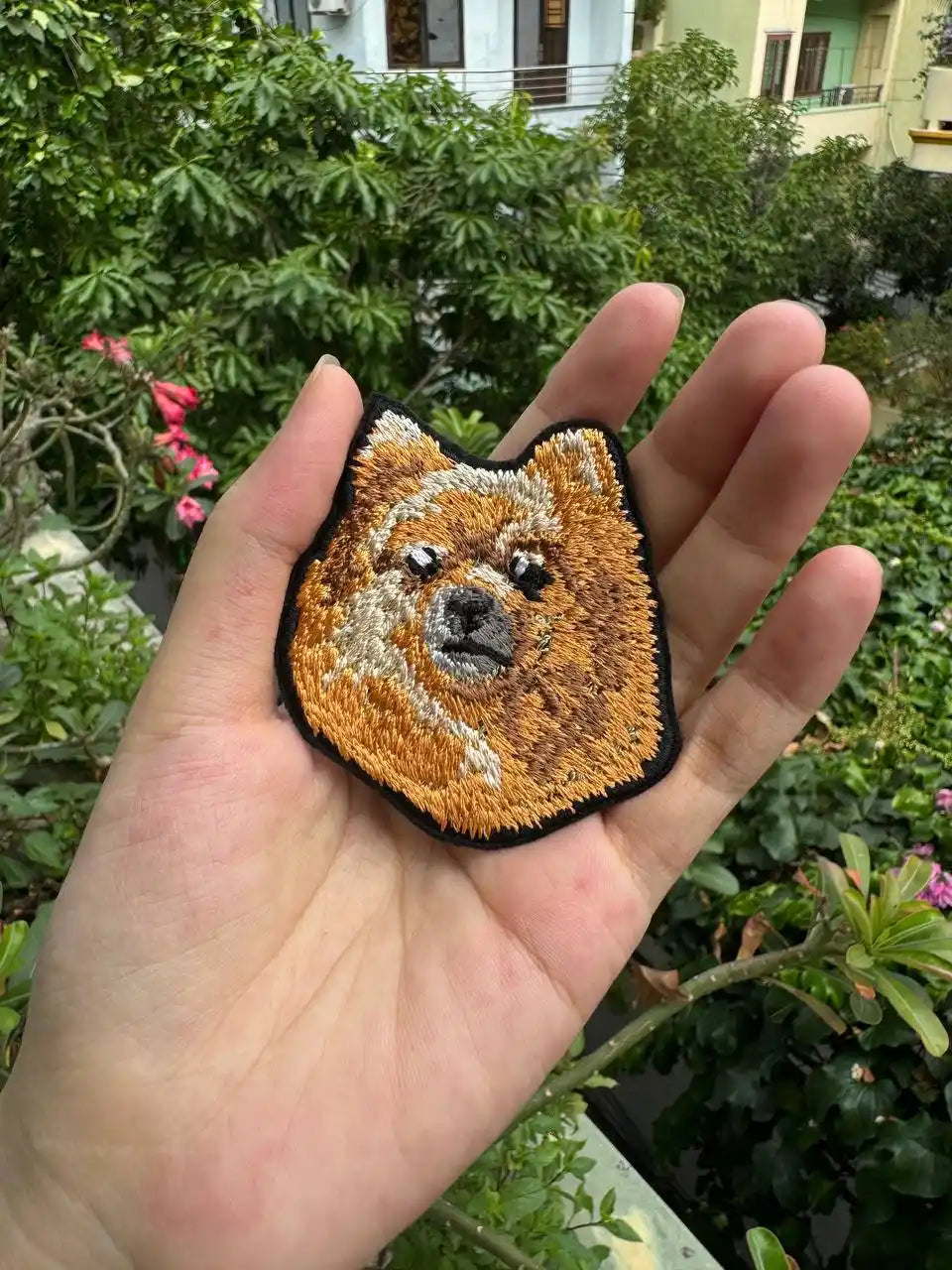 Iron on Pomeranian dog patch on jacket